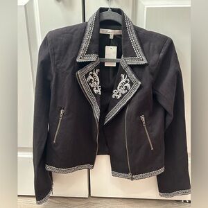Lovers + Friends Black Embroidered Moto Blazer